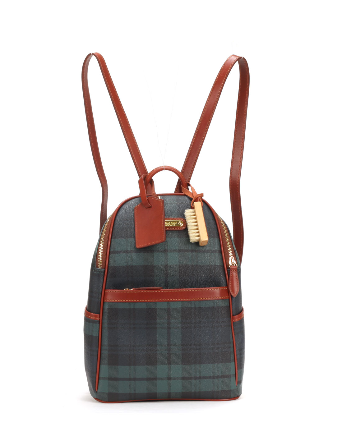 比华利保罗beverly hills polo club女款时尚经典绿/红综色格纹背包