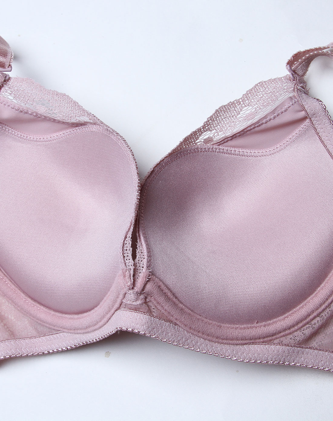 粉紫色花边浪漫休闲3/4上薄下厚杯文胸